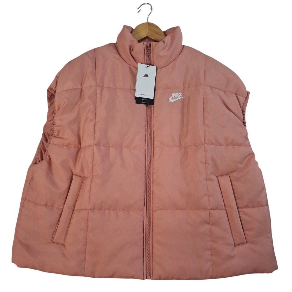 Nike Therma-FIT Puffer Vest Womens M Pink Oversized Quilted Full Zip FB7679-618